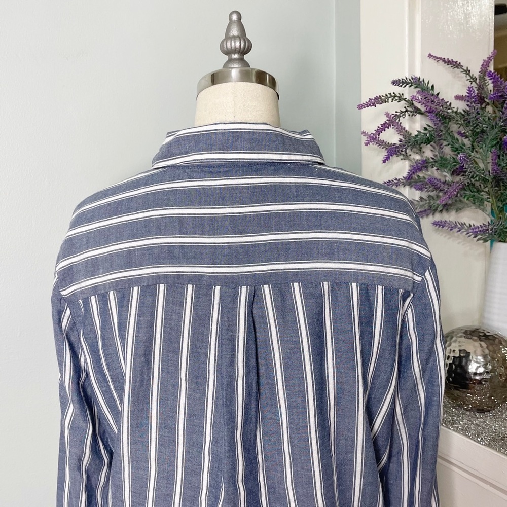 Ivanka Trump Blue Chambray Striped Button Down Tie Front Shirt Long Sleeve - Picture 7 of 11